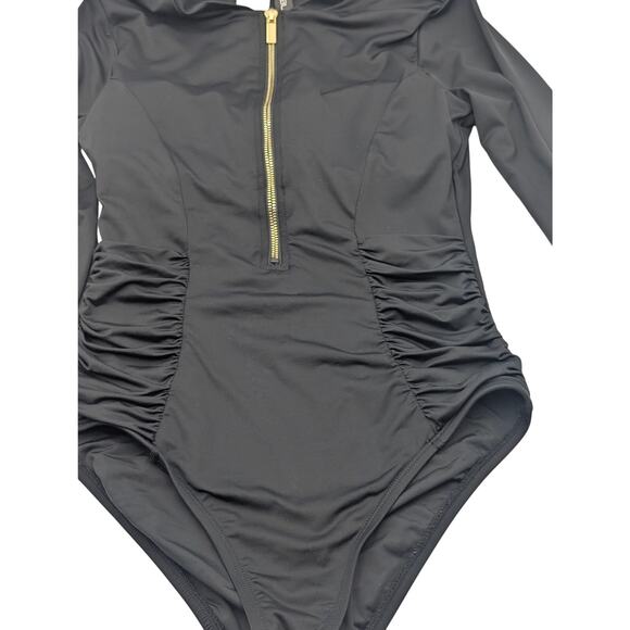 La Blanca Women's Shirred Paddlesuit Zip Front One Piece Swimsuit Black Size S - Picture 5 of 13